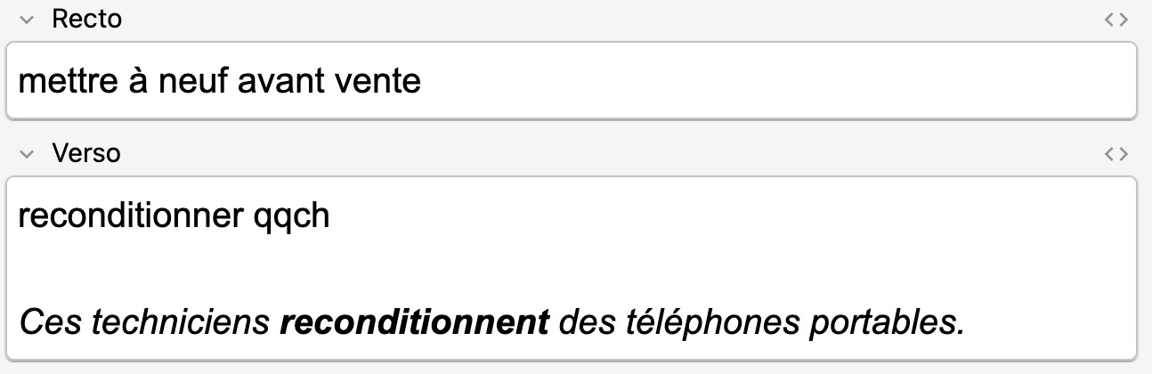 Suite des champs de la carte, avec la phrase d'exemple.